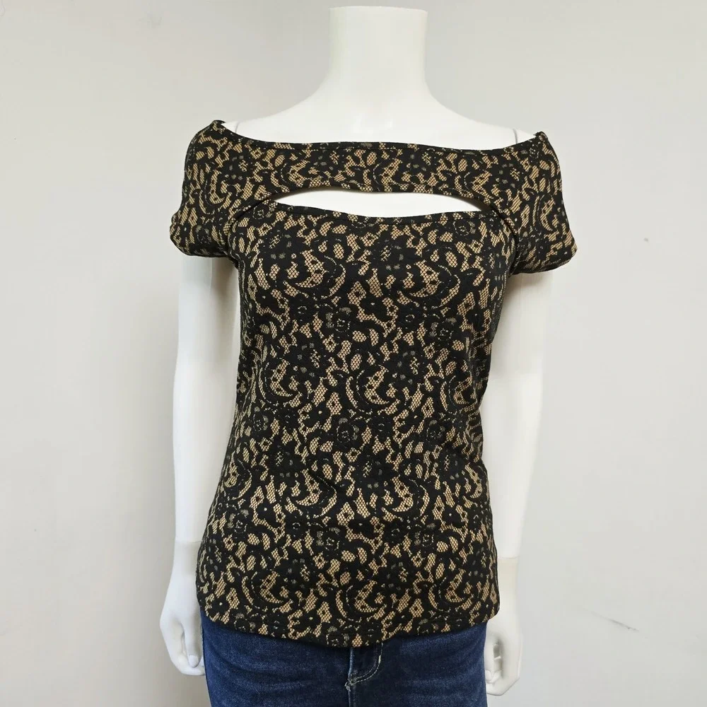 Michael Michael Kors Off Shoulder Top Size S Jacquard Lace Cutout Cap Sleeve NWT